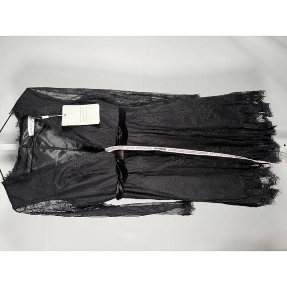 NWT Mac Duggal 49794 Black Long Sleeve Deep V Lace Babydoll Dress Size 4 - Picture 2 of 10